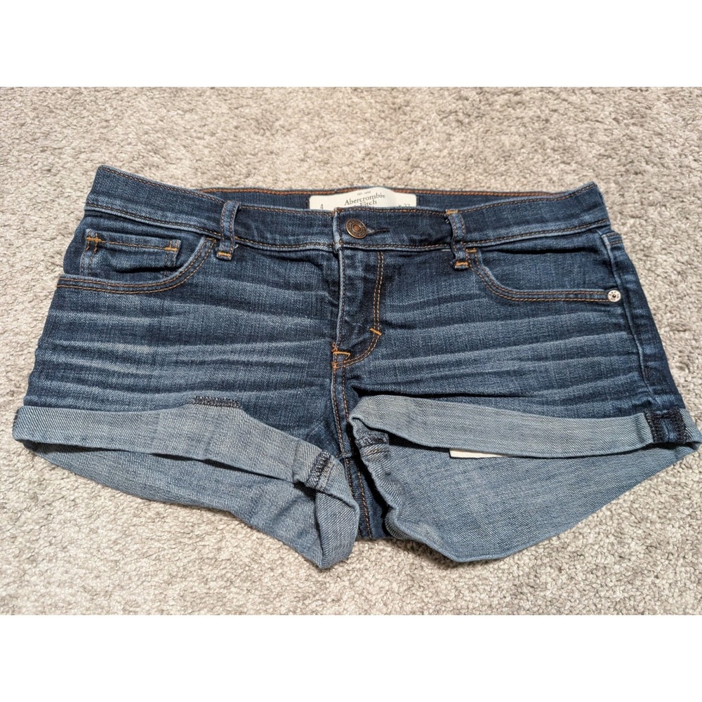 Abercrombie & Fitch Shorts Womens 4 Blue Denim Cuffed Mid Rise Stretch Y2K 27